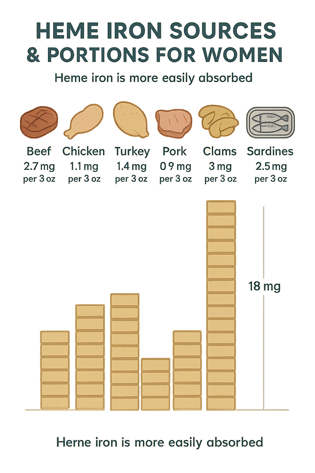 Iron Content, Typical Serving Sizes, and Estimated Absorption
